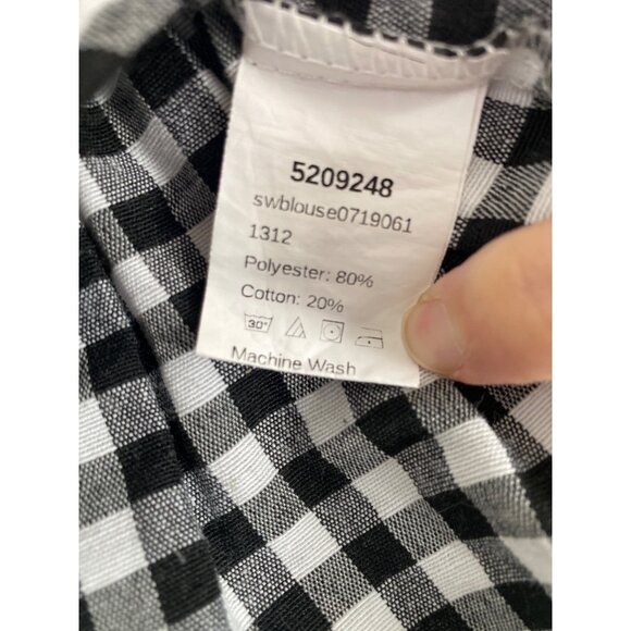 Women’s Gingham Peplum Blouse Black & White V-Neck Short Sleeve Size M - Picture 5 of 5